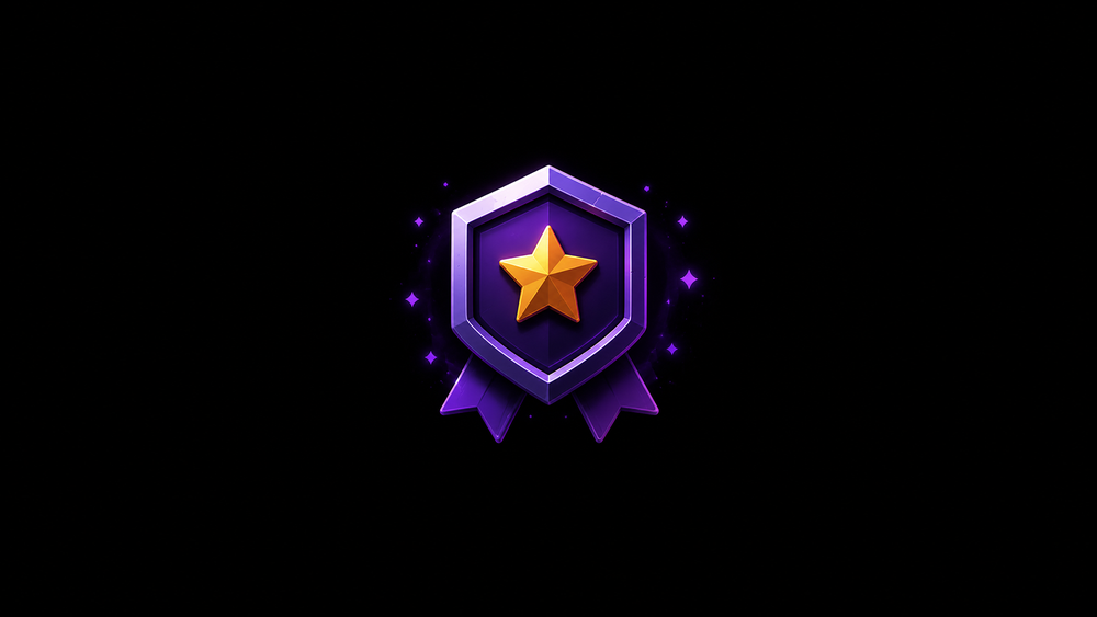 Purple shield-and-ribbon badge with a gold star, symbolizing certification and compliance