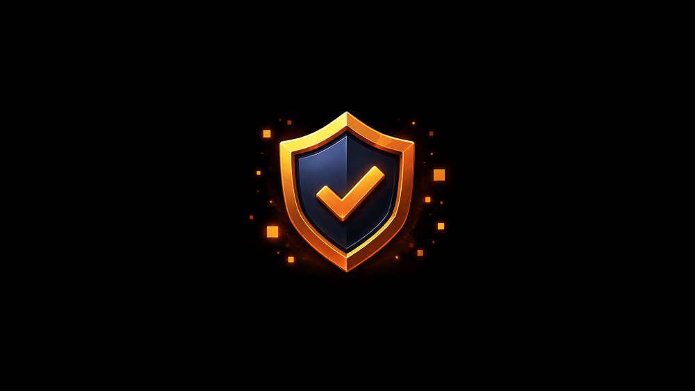 Gold shield icon with a checkmark, symbolizing verified, passed QA testing